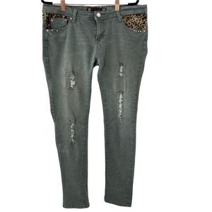 Secretly Evil Jeans Womens 13 Juniors Ripped Distressed Leopard Print Trim
